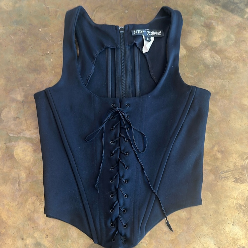 Betsey Johnson Vintage Steampunk Corset Vest Black Size Small